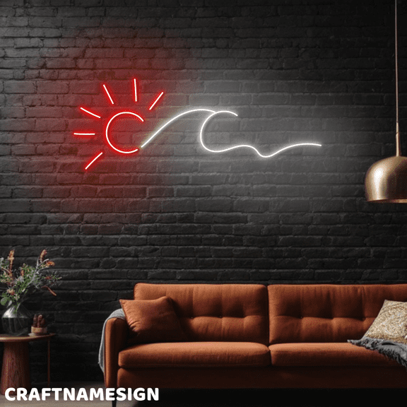 Craftnamesign Sunset Neon Sign, Ocean Theme Wall Art, Living Room Wall Decor