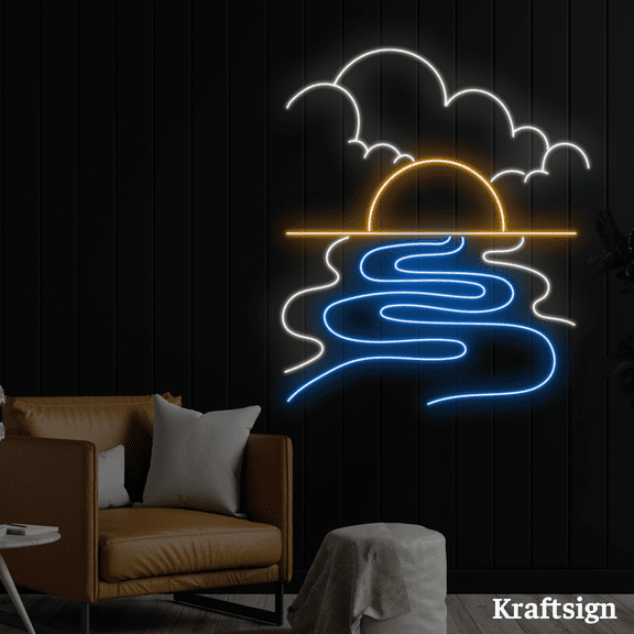 Craftnamesign Sunset Neon Sign, Sun Rise LED Sign, Beach Club Decor