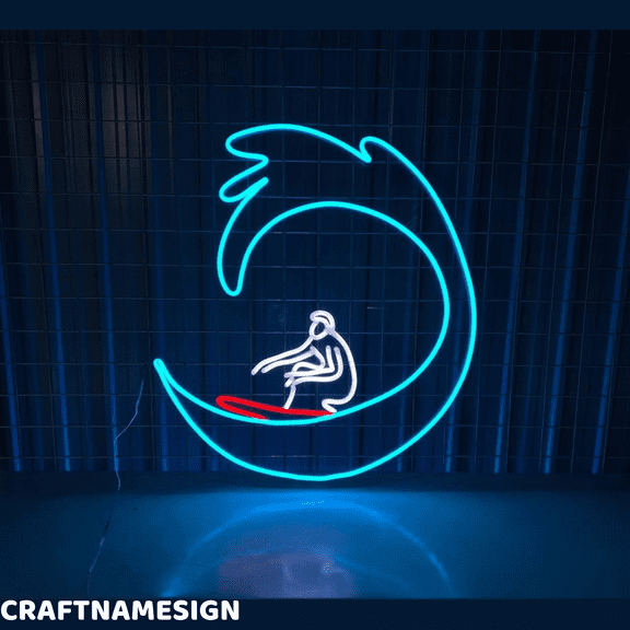 Craftnamesign Surfman Neon Sign, Surfboard Wall Art, Surfboard Shop Wall Decor