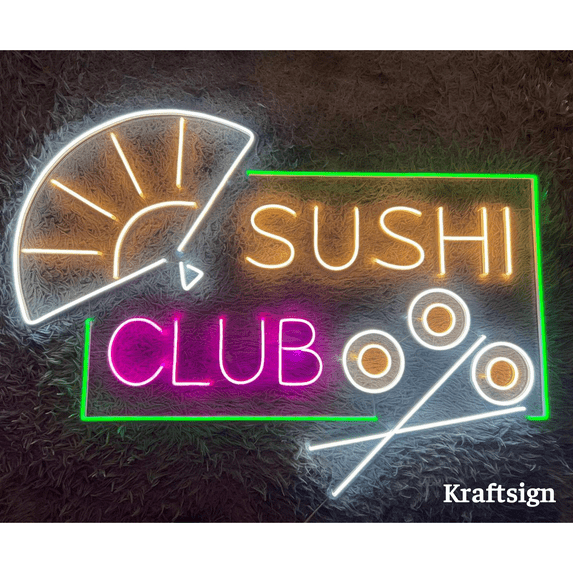 Craftnamesign Sushi Club Neon Sign, Sushi Restaurant Decor, Sushi LED Sign