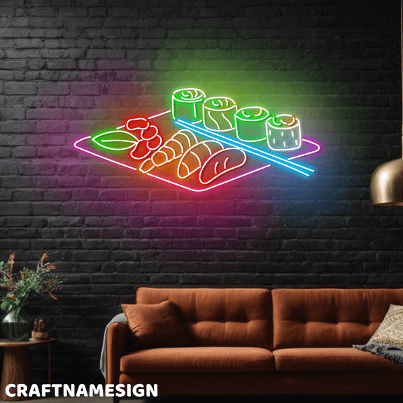 Craftnamesign Sushi Sashimi Neon Light For Japanese Restaurant Store Wall Decor