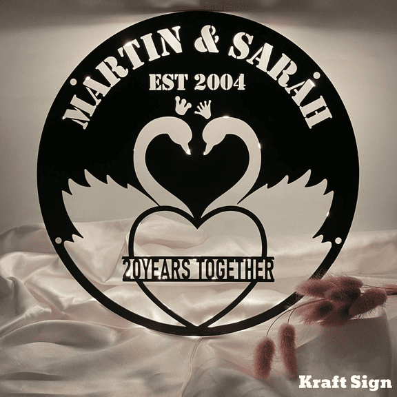 Craftnamesign Swan Couple Metal Sign LED Light, Custom Couple Name Sign, Couple Gifts