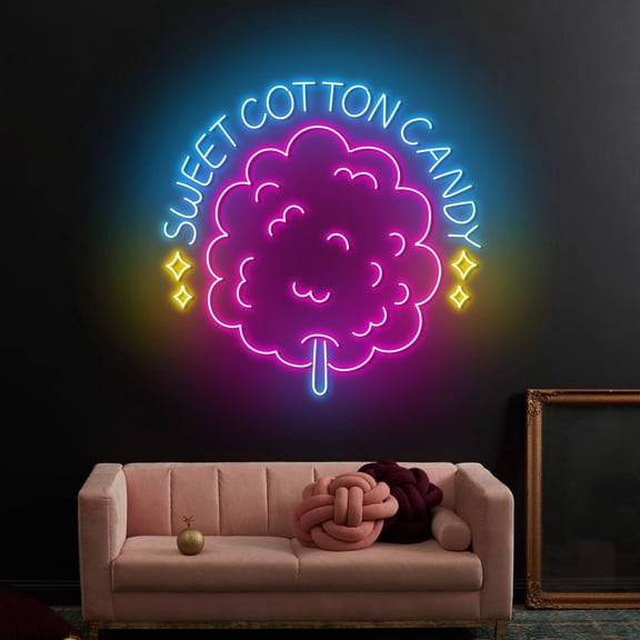 Craftnamesign Sweet Cotton Candy Neon Sign, Candy Store LED Light Decor, Cotton Candy Wall Art