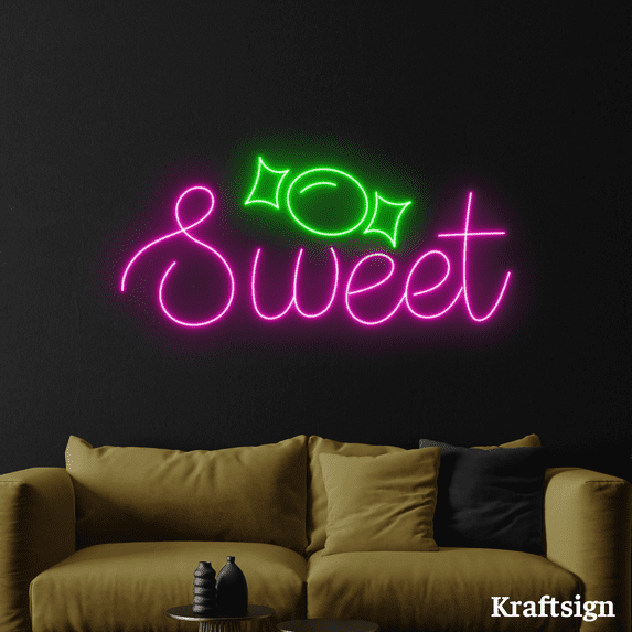 Craftnamesign Sweet Neon Sign, Candy Shop LED Sign, Sweet Store Decor