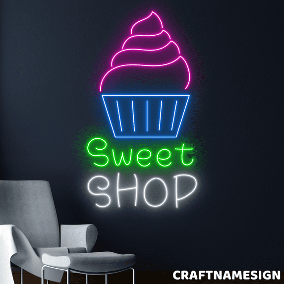 Craftnamesign Sweet Shop Neon Sign, Cupcake Shop Wall Decor, Cake Store Wall Art