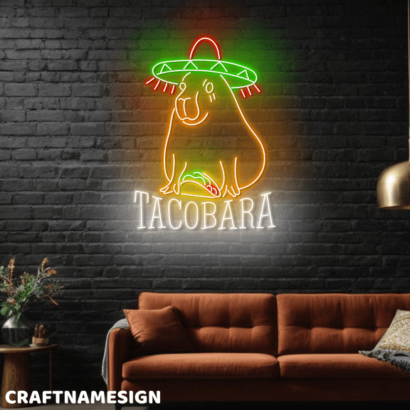 Craftnamesign Tacobara Neon Light, Capybara LED Sign For Mexican Restaurant Wall Art