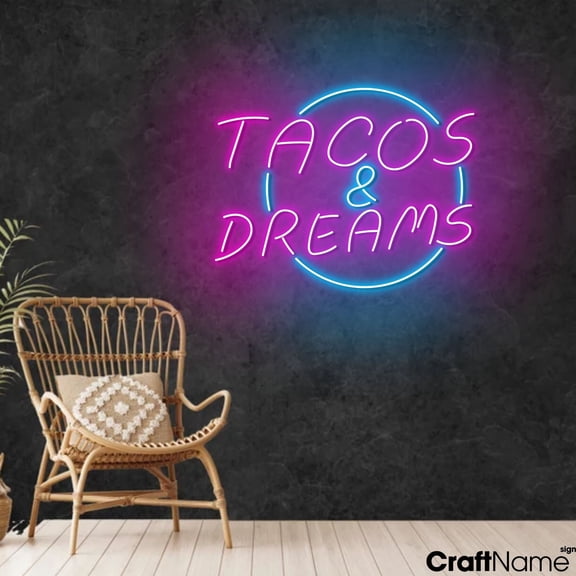 Craftnamesign Tacos & Dream Neon Light Wall Art, Mexican Restaurant LED Sign Decor