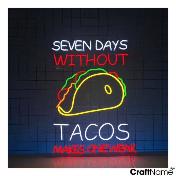 Craftnamesign Tacos Neon Light Up, Mexican Restaurant Wall Art, Tacos Store Decor
