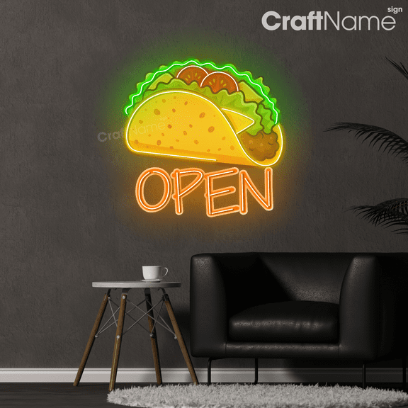 Craftnamesign Tacos Neon Light for Mexican Tacos Restaurant Wall Decor, Street Food Led Sign
