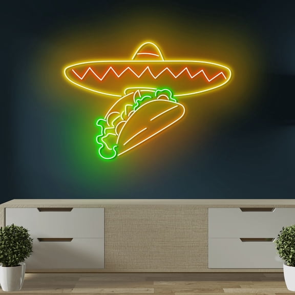 Craftnamesign Tacos Neon Sign, Mexican Food LED Light, Restaurant Wall Decor