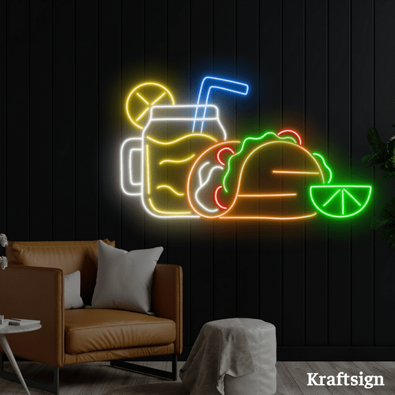 Craftnamesign Tacos Neon Sign, Tacos Restaurant Decor, Mexican Food Signs