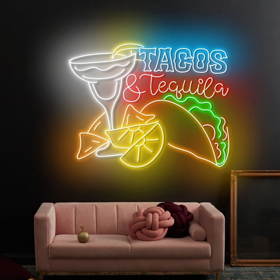 Craftnamesign Tacos & Tequila Neon Sign Decor, Tacos Restaurant Led Light, Tequila Wall Sign