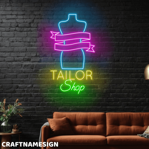 Craftnamesign Tailor Shop Neon Sign, Sewing Wall Art, Store Open Sign Wall Decor