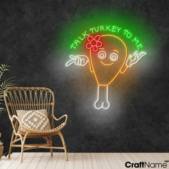 Craftnamesign Talk Turkey To Me Neon Light, Turkey LED Sign Wall Art, Thanksgiving Decor