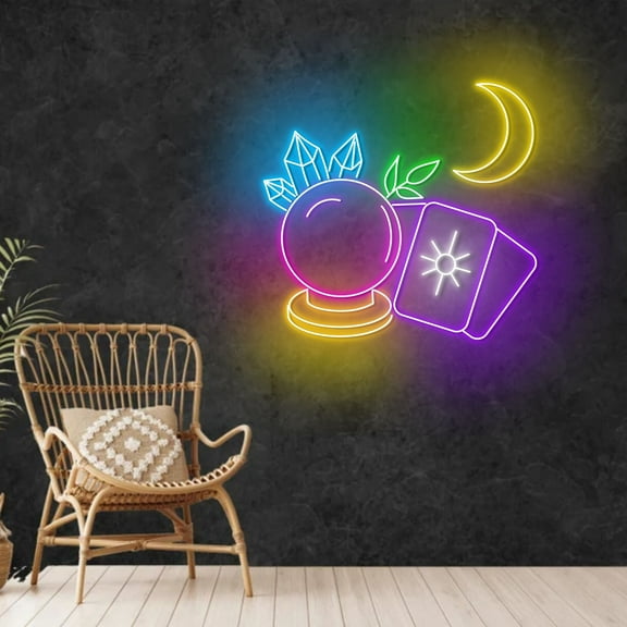 Craftnamesign Tarot Cards Neon Light, Psychic LED Sign, Tarot Wall Art Decor