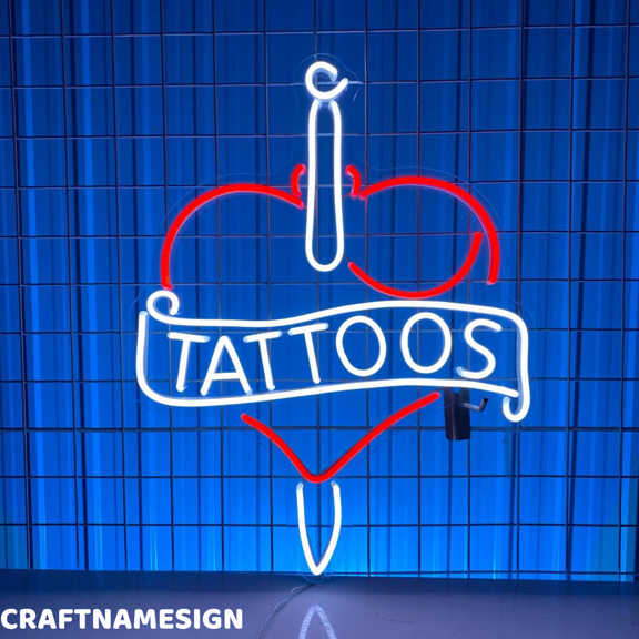 Craftnamesign Tattoos Heart Neon Sign, Tattoo Studio Wall Art, Tattoo Artist Decor