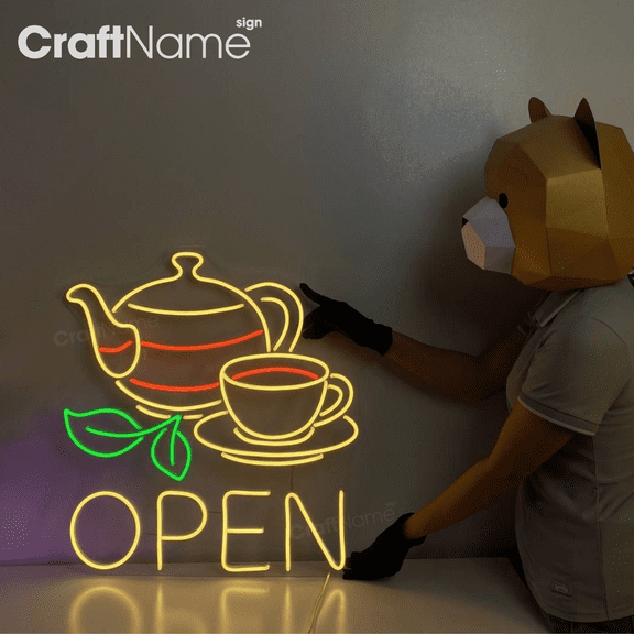 Craftnamesign Tea Pot Led Light for Coffee And Tea Wall Art, Coffee Tea Bar Wall Decor