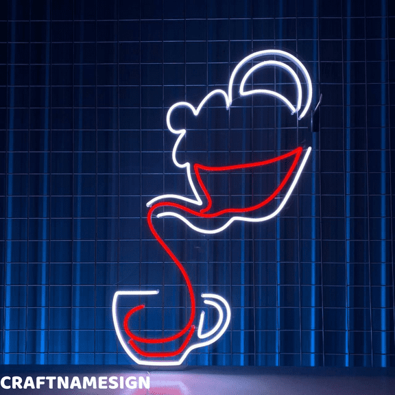 Craftnamesign Tea Pot Tea Cup Neon Sign, Tea Time Decor, Tea Traditions Wall Art