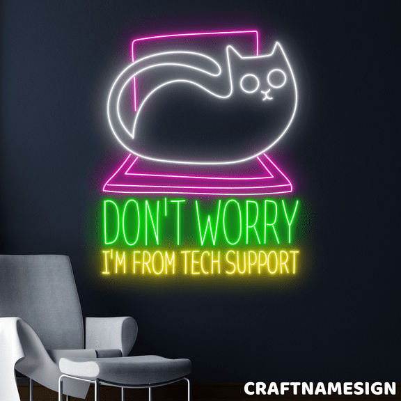 Craftnamesign Tech Support Neon Sign, Tech Service Wall Art, Office Wall Decor