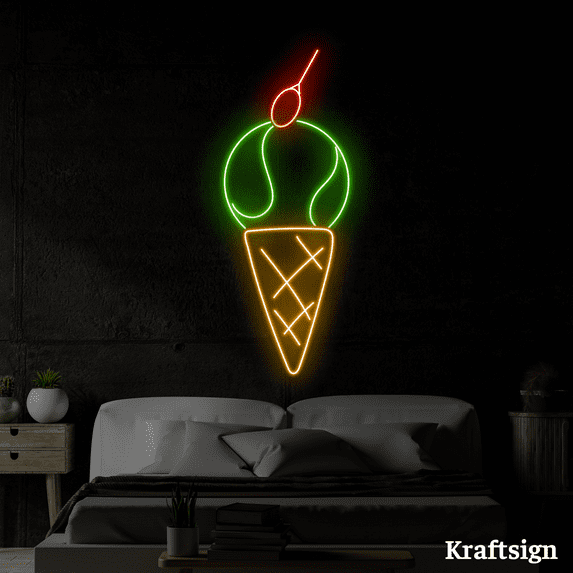 Craftnamesign Tennis Ball Ice Cream Neon Sign, Ice Cream Shop Decor Signs
