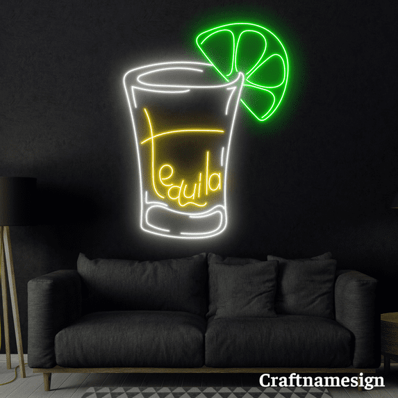 Craftnamesign Tequila Glass LED Light Neon Sign for Cocktail Bar Club Wall Decor