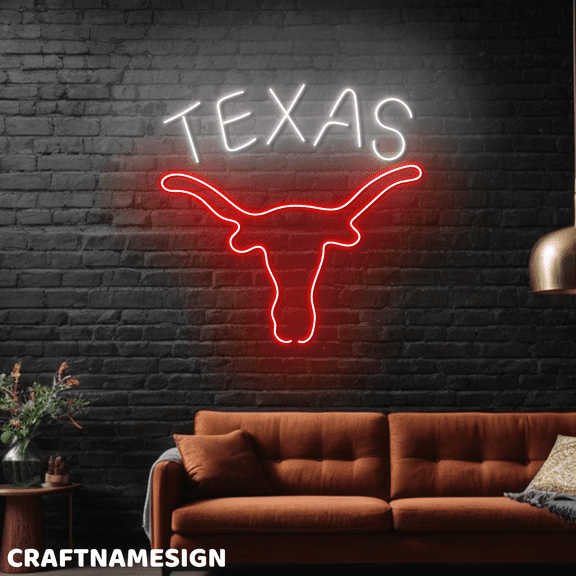 Craftnamesign Texas Longhorn Bull Neon Light For Man Cave Store Wall Sign