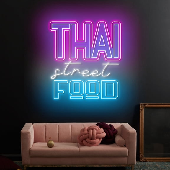 Craftnamesign Thai Street Food Neon Sign Art, Thai Food LED Light, Thailand Restaurant Wall Sign