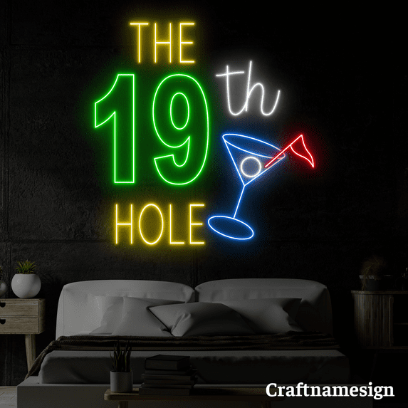 Craftnamesign The 19th Hole Neon Sign for Cocktail Bar Shop Store Event Wall Decor