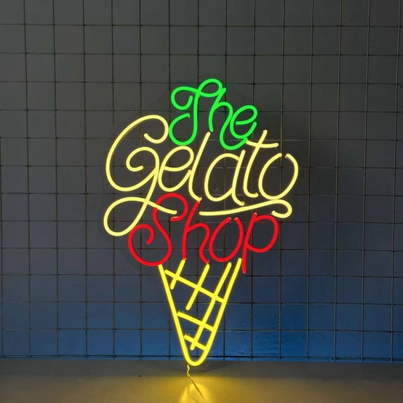 Craftnamesign The Gelato Shop Neon Sign, Gelato Store Wall Art, Ice Cream Sign Wall Decor