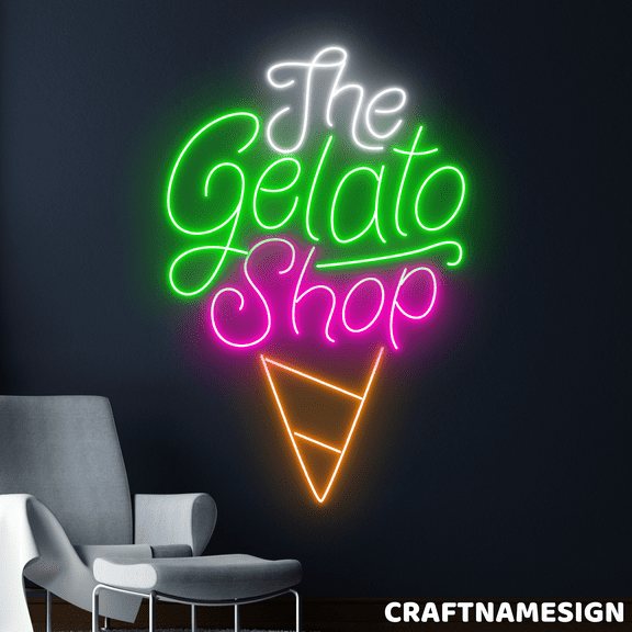 Craftnamesign The Gelato Shop Neon Sign, Ice Cream Shop Wall Decor, Dessert Wall Art
