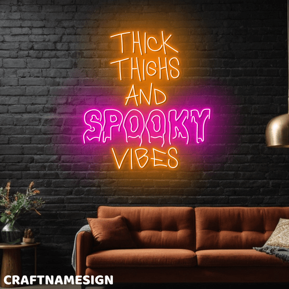 Craftnamesign Thick Thighs And Spooky Vibes Neon Light, Store Halloween LED Wall Art