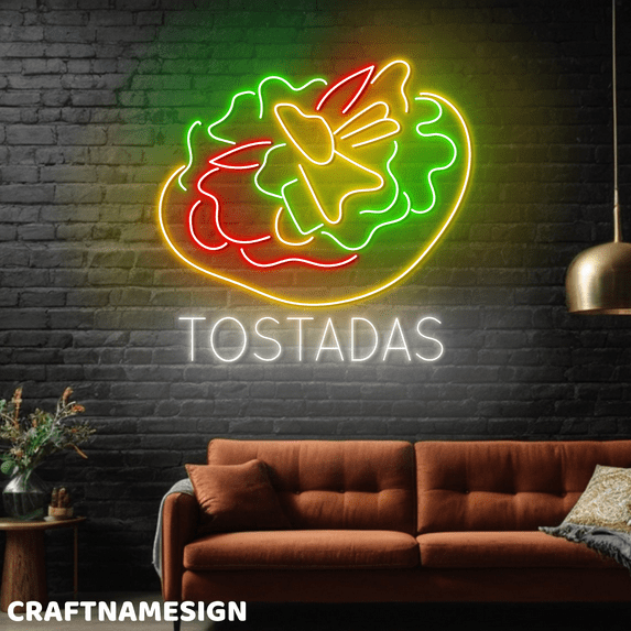 Craftnamesign Tostadas Neon Sign, Mexican Food Wall Decor, Restaurant Open Wall Art