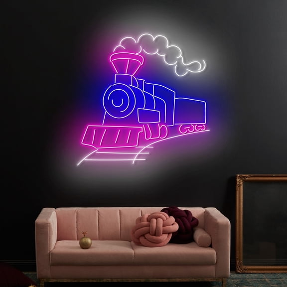 Craftnamesign Train Neon Sign Wall Art, Train Kids Room LED Light, Train Sign Wall Decor