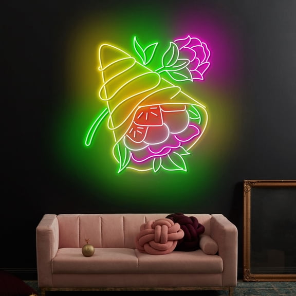 Craftnamesign Triangle Crepe Neon Sign, Flower Crepe Store LED Light, Crepe Cake Sign Wall Art