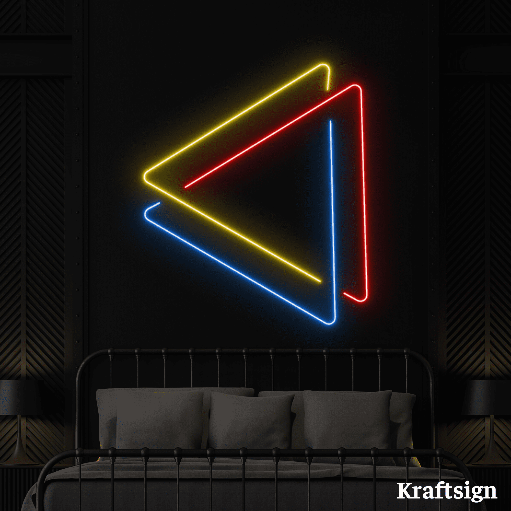 Triangular Neon Sign Craftnamesign Triangle Valknut Neon Sign, Bedroom Decor, Men Cave Wall ...
