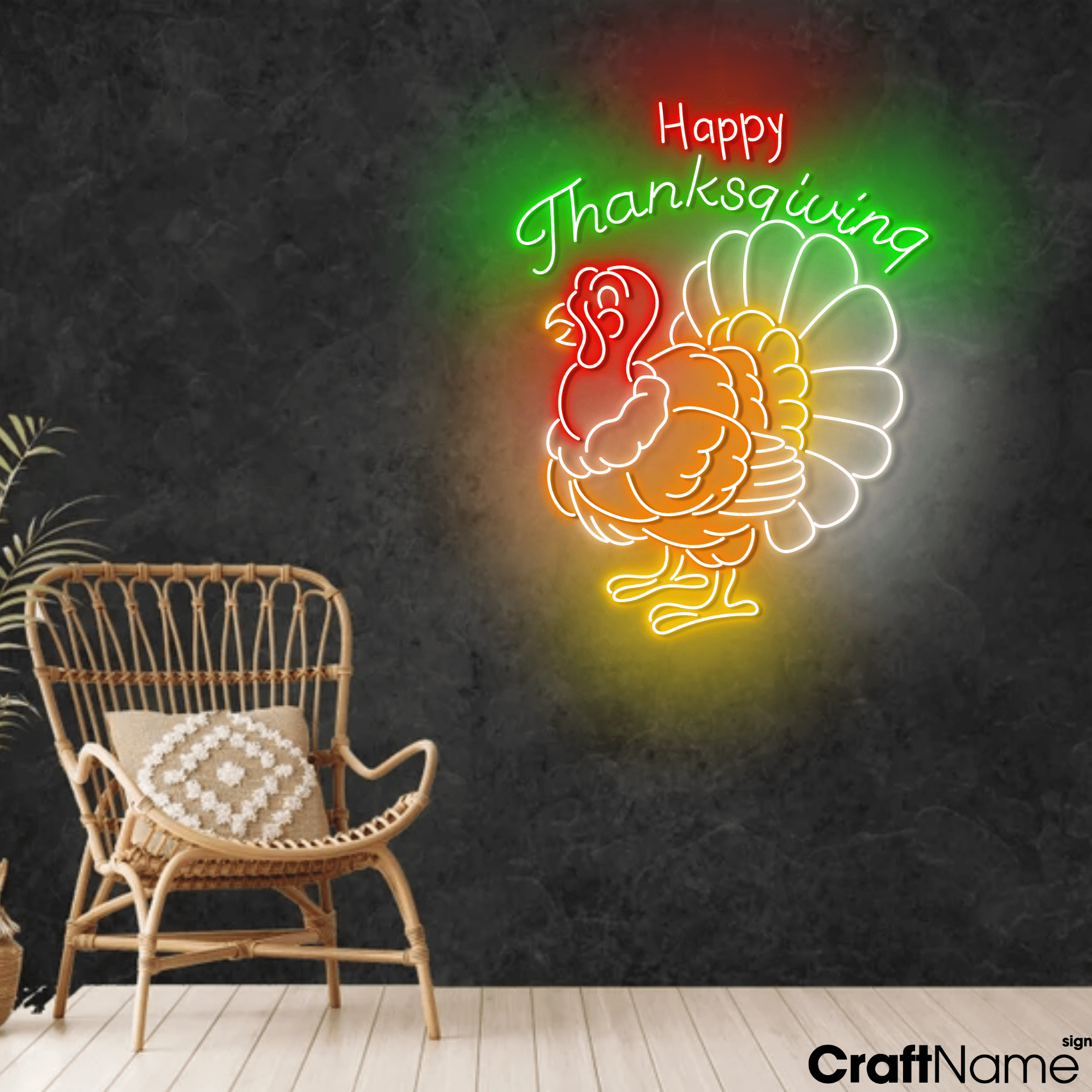 Craftnamesign Turkey Happy Thanksgiving LED Light Wall Sign For Holiday ...