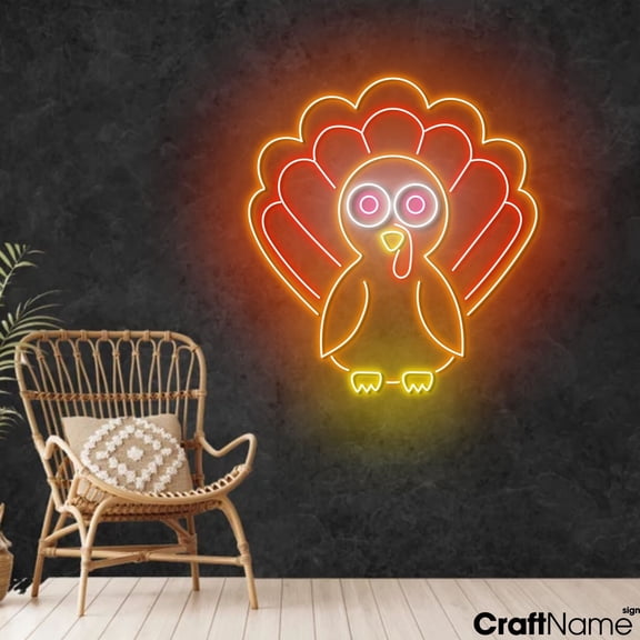 Craftnamesign Turkey Neon Light Up Wall Art For Store Thanksgiving Holiday Decor