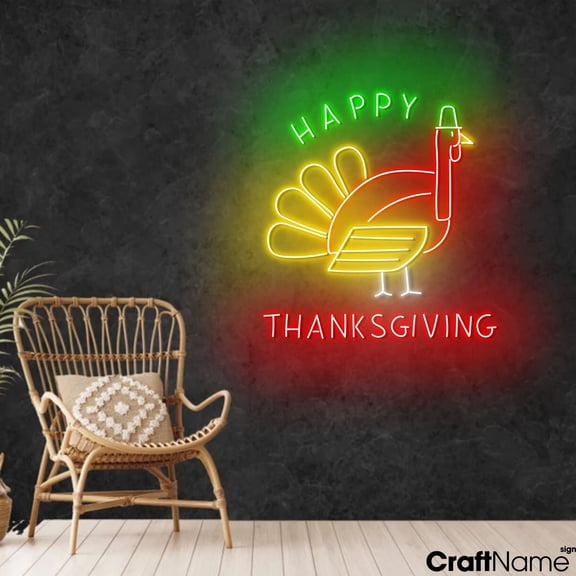 Craftnamesign Turkey Neon Light, Wall Hanging Decor for Autumn Thanksgiving Harvest