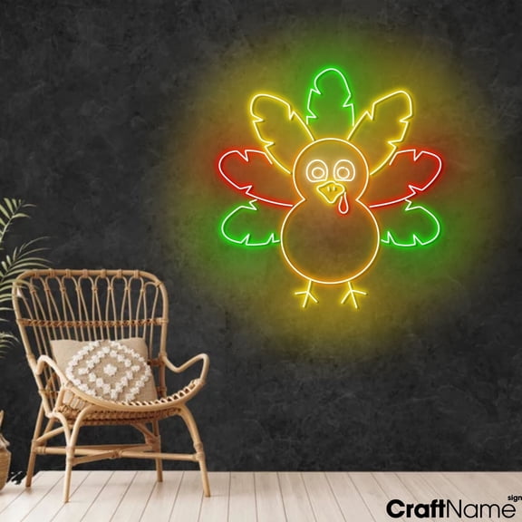 Craftnamesign Turkey Neon Light, Wall Hanging Decor for Autumn Thanksgiving