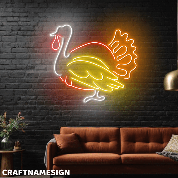 Craftnamesign Turkey Neon Light Wall Sign For Thanksgiving Day Decoration