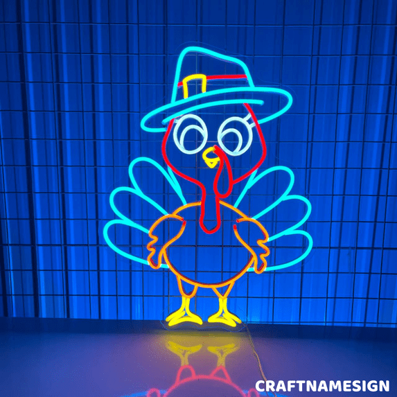 Craftnamesign Turkey With Hat Neon Light For Store Shop Thanksgiving Wall Decor