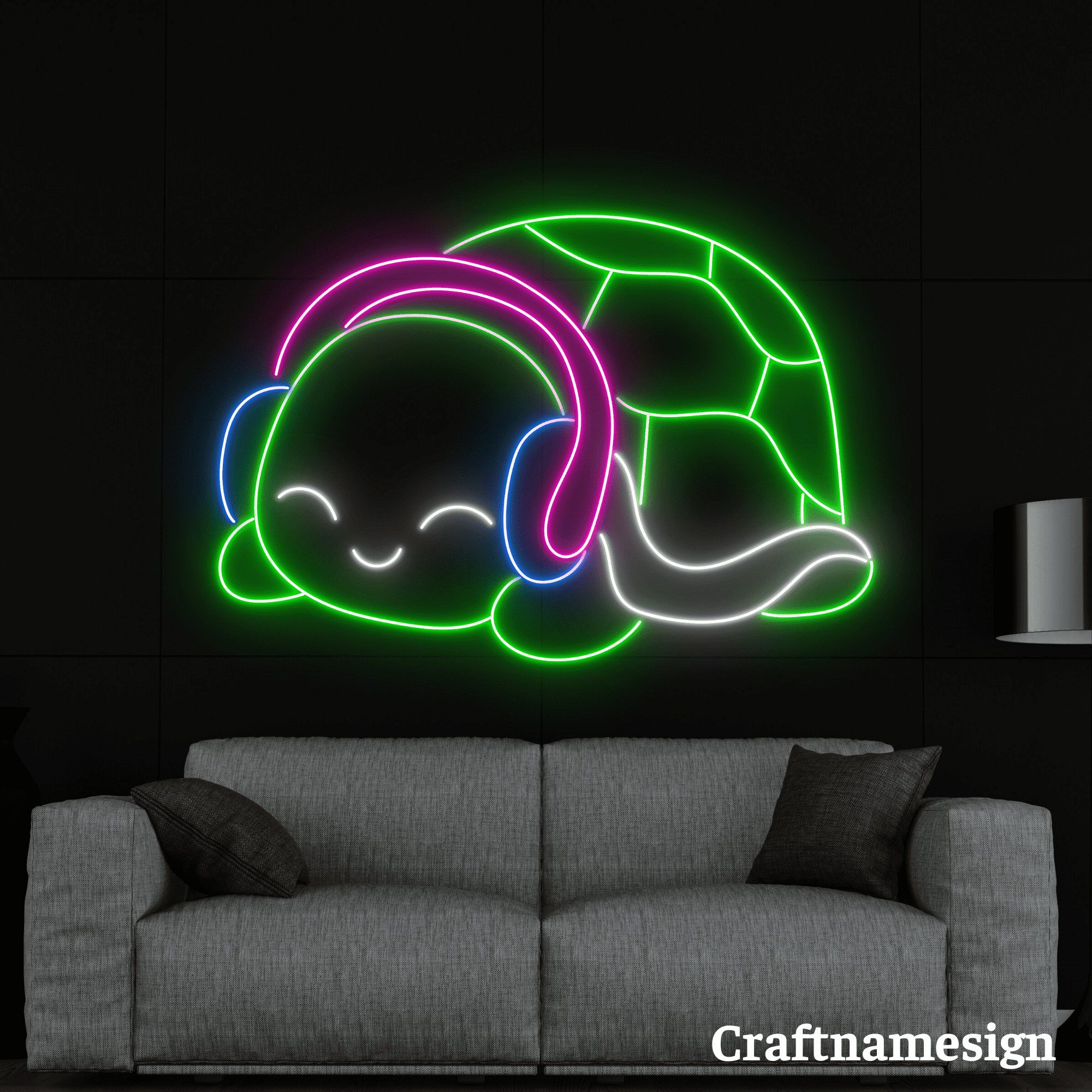 Neon Turtle Sign Craftnamesign Turtle Listening Music Neon Sign for Kid Room Bedroom ...