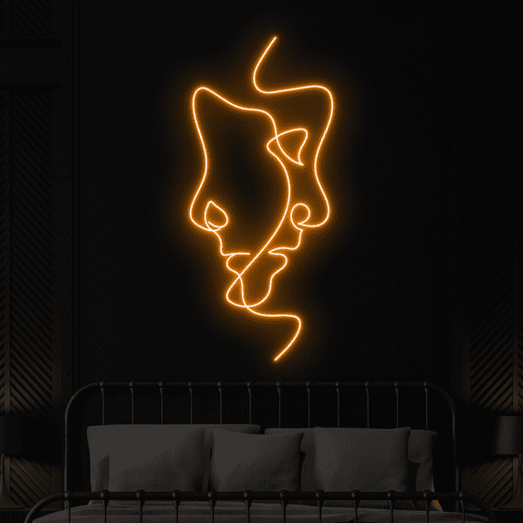 Craftnamesign Two Face Line Neon Sign, Abstract Art LED Sign,Bedroom Decor