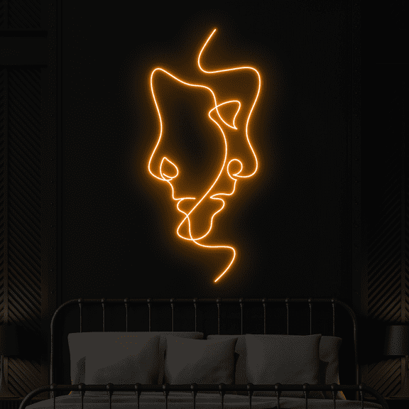 Craftnamesign Two Face Line Neon Sign, Abstract Art LED Sign,Bedroom Decor