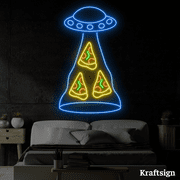 Craftnamesign UFO Pizza Neon Sign, Pizza Shop Decor, Pizza LED Sign