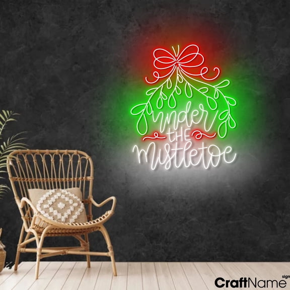 Craftnamesign Under The Mistletoe Neon Light Up Sign For Christmas Store Home Wall Decor