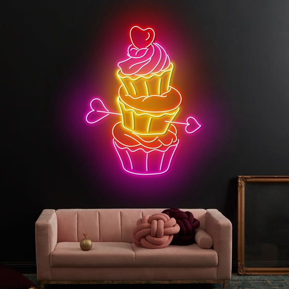 Craftnamesign Valentine Cupcake Neon Light, Cupcake Led Sign, Cake Store Sign Wall Decor