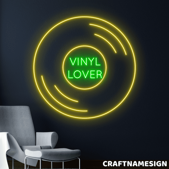 Craftnamesign Vinyl Lover Led Sign, Vinyl Record Wall Art, 90s Music Club Wall Decor