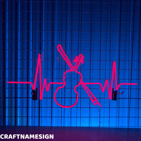 Craftnamesign Violin Heartbeat Neon Sign, Music Studio Wall Decor, Violin Wall Art