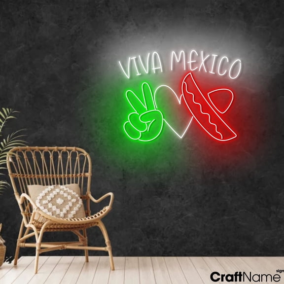 Craftnamesign Viva Mexico Neon Light Up Sign For Mexican Store Wall Decor